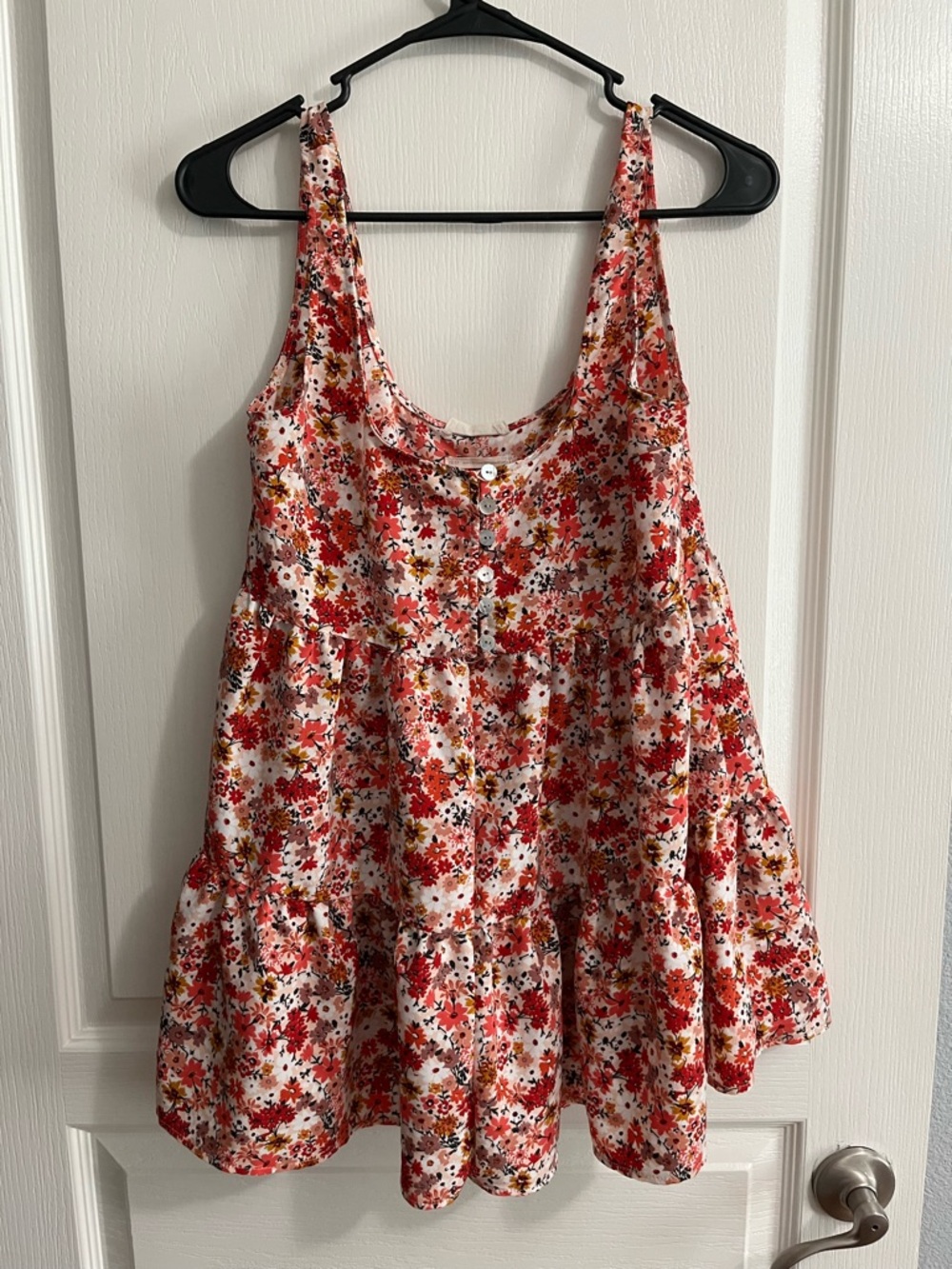 Urban Outfitters Red Floral Tiered Romper